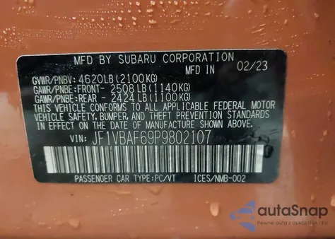 2023 Subaru Wrx Premium from USA, damaged, VIN JF1VBAF69P9802107